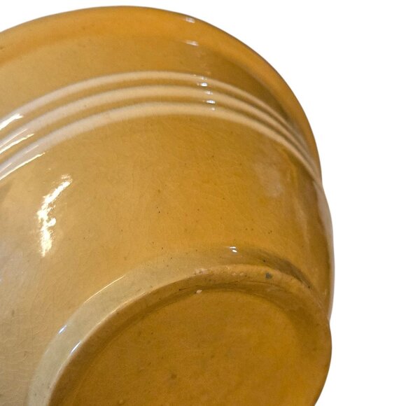 Vintage Yellow Ware Mixing Bowl 3 White Bands Stripes Farmhouse AS IS - Picture 12 of 16